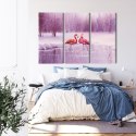 Obraz Wieloczęściowy Flamingi Na Tle Fioletowego Krajobrazu