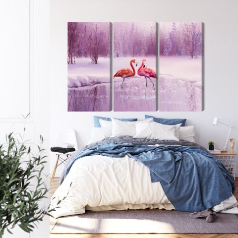 Obraz Wieloczęściowy Flamingi Na Tle Fioletowego Krajobrazu