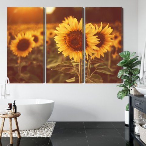Obraz Wieloczęściowy Pole Słoneczników W Stylu Retro 3D