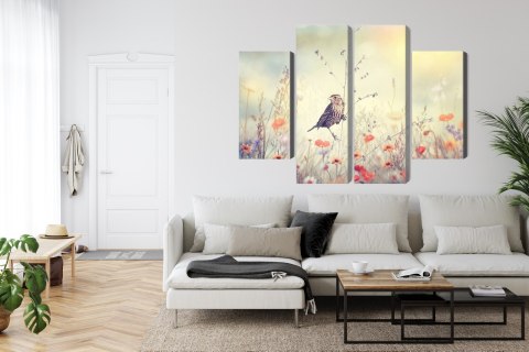 Obraz Wieloczęściowy Ptak Wśród Dzikich Kwiatów