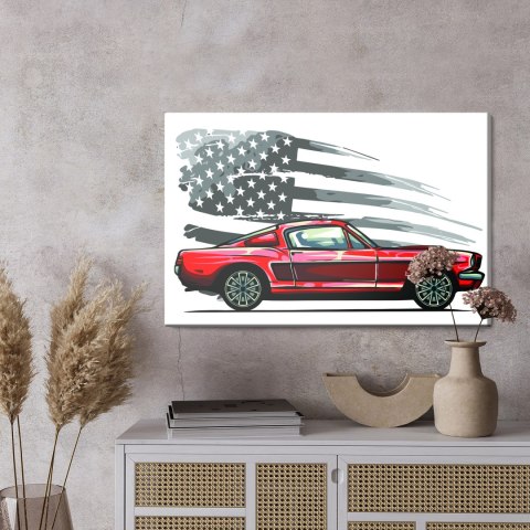 Obraz Na Płótnie Samochód Sportowy Na Szarym Tle Retro Flagi Usa