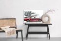 Obraz Na Płótnie Samochód Sportowy Na Szarym Tle Retro Flagi Usa
