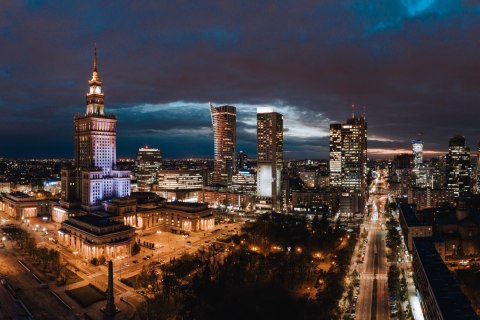 Obraz Wieloczęściowy Panorama Centrum Warszawy Nocą