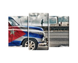 Obraz Wieloczęściowy Samochód Z Kubańską Flagą Na Ulicach Hawany