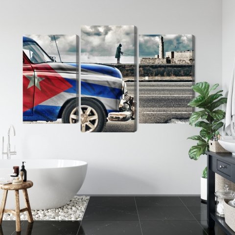 Obraz Wieloczęściowy Samochód Z Kubańską Flagą Na Ulicach Hawany