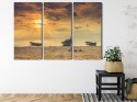 Obraz Wieloczęściowy Łodzie Na Plaży O Zachodzie Słońca