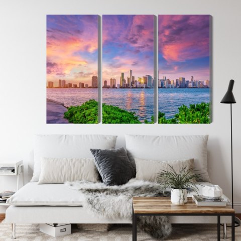 Obraz Wieloczęściowy Panorama Miami Podczas Zachodu Słońca