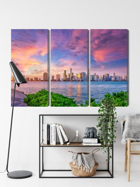Obraz Wieloczęściowy Panorama Miami Podczas Zachodu Słońca