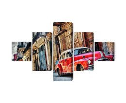 Obraz Wieloczęściowy Stary Amerykański Samochód I Budynki Hawany
