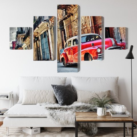 Obraz Wieloczęściowy Stary Amerykański Samochód I Budynki Hawany