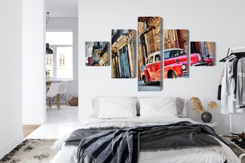 Obraz Wieloczęściowy Stary Amerykański Samochód I Budynki Hawany