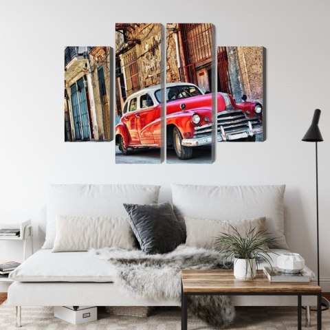 Obraz Wieloczęściowy Stary Amerykański Samochód I Budynki Hawany
