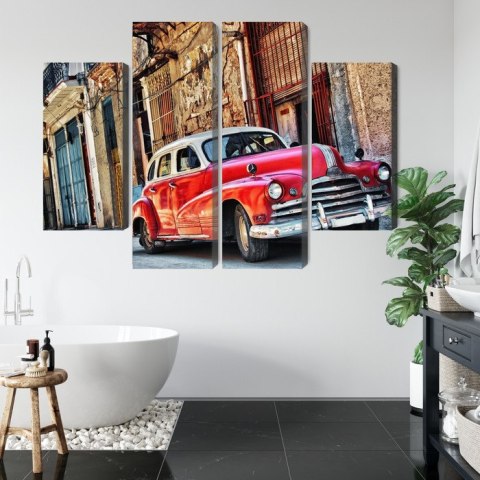 Obraz Wieloczęściowy Stary Amerykański Samochód I Budynki Hawany