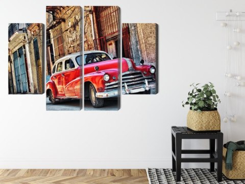 Obraz Wieloczęściowy Stary Amerykański Samochód I Budynki Hawany