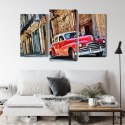 Obraz Wieloczęściowy Stary Amerykański Samochód I Budynki Hawany