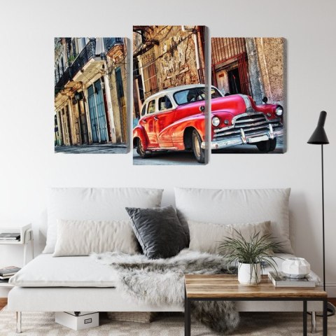 Obraz Wieloczęściowy Stary Amerykański Samochód I Budynki Hawany