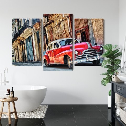 Obraz Wieloczęściowy Stary Amerykański Samochód I Budynki Hawany