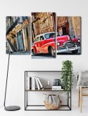 Obraz Wieloczęściowy Stary Amerykański Samochód I Budynki Hawany