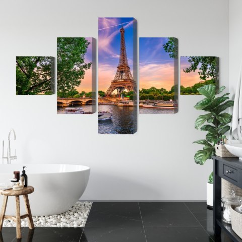 Obraz Wieloczęściowy Wieża Eiffla I Sekwana O Zachodzie Słońca W Paryżu