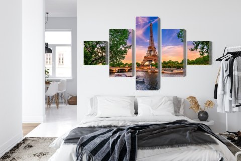 Obraz Wieloczęściowy Wieża Eiffla I Sekwana O Zachodzie Słońca W Paryżu