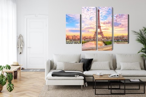 Obraz Wieloczęściowy Wieża Eiffla W Paryżu O Zachodzie Słońca