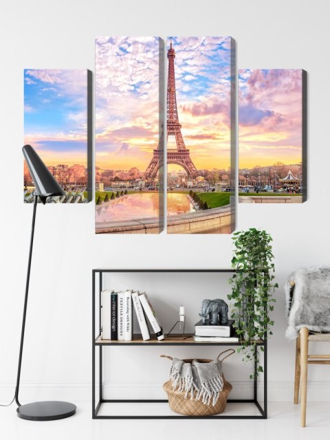 Obraz Wieloczęściowy Wieża Eiffla W Paryżu O Zachodzie Słońca