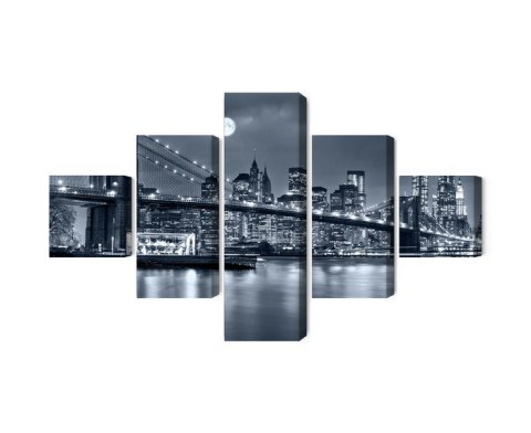 Obraz Wieloczęściowy Nocna Panorama Nowego Jorku Z Księżycem Na Niebie