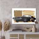 Obraz Na Płótnie Amerykański Muscle Car Na Tle Beżowej Flagi Usa