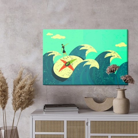 Obraz Na Płótnie Kobieta Na Tarczy Wśród Starych Fal