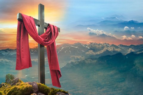 Obraz Na Płótnie Krzyż Na Tle Gór