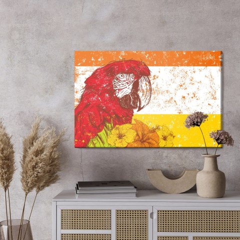 Obraz Na Płótnie Papuga Ara Z Kwiatami W Stylu Retro