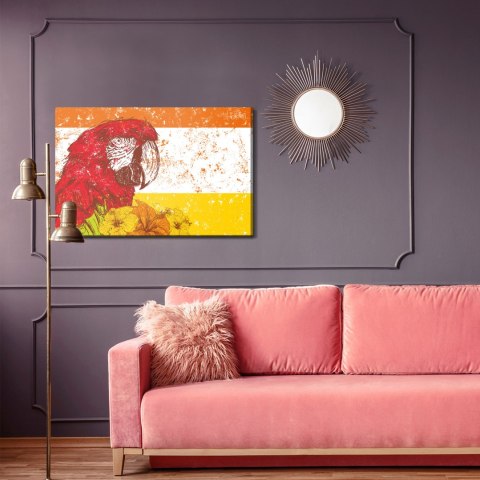 Obraz Na Płótnie Papuga Ara Z Kwiatami W Stylu Retro