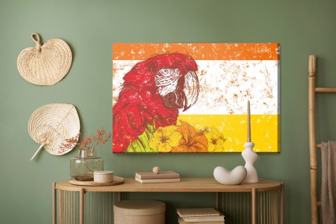 Obraz Na Płótnie Papuga Ara Z Kwiatami W Stylu Retro