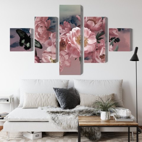 Obraz Wieloczęściowy Bukiet Kwiatów I Motyl