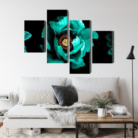 Obraz Wieloczęściowy Turkusowe Kwiaty Na Czarnym Tle