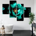Obraz Wieloczęściowy Turkusowe Kwiaty Na Czarnym Tle