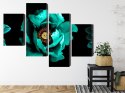 Obraz Wieloczęściowy Turkusowe Kwiaty Na Czarnym Tle