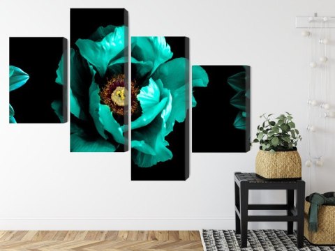Obraz Wieloczęściowy Turkusowe Kwiaty Na Czarnym Tle