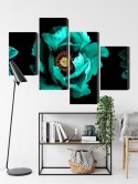 Obraz Wieloczęściowy Turkusowe Kwiaty Na Czarnym Tle