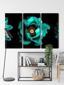 Obraz Wieloczęściowy Turkusowe Kwiaty Na Czarnym Tle