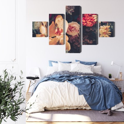 Obraz Wieloczęściowy Wielokolorowe Kwiaty W Stylu Vintage