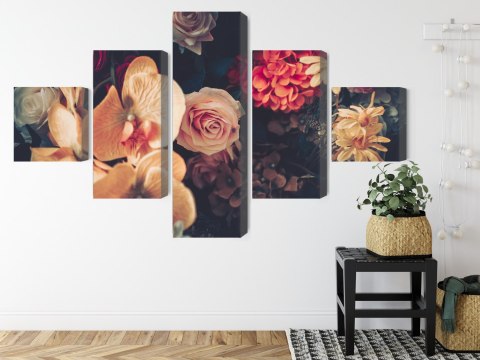 Obraz Wieloczęściowy Wielokolorowe Kwiaty W Stylu Vintage