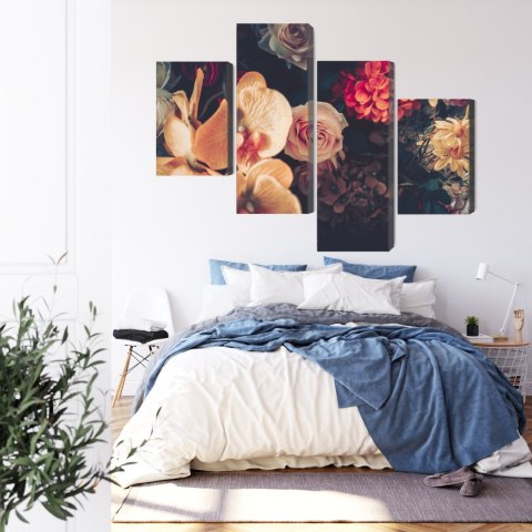 Obraz Wieloczęściowy Wielokolorowe Kwiaty W Stylu Vintage