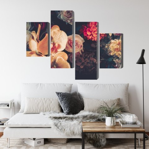 Obraz Wieloczęściowy Wielokolorowe Kwiaty W Stylu Vintage