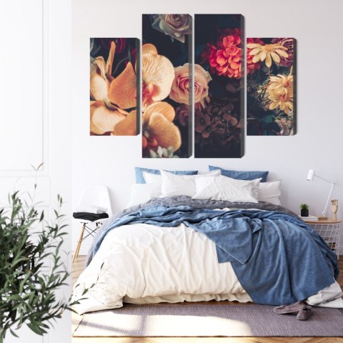 Obraz Wieloczęściowy Wielokolorowe Kwiaty W Stylu Vintage