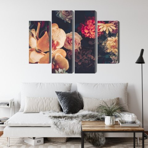 Obraz Wieloczęściowy Wielokolorowe Kwiaty W Stylu Vintage