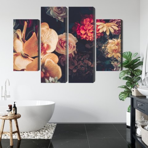 Obraz Wieloczęściowy Wielokolorowe Kwiaty W Stylu Vintage
