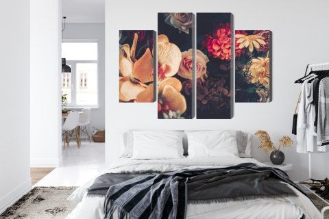 Obraz Wieloczęściowy Wielokolorowe Kwiaty W Stylu Vintage