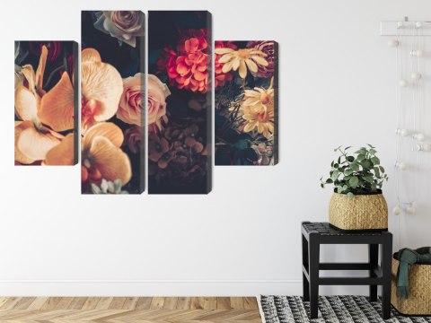 Obraz Wieloczęściowy Wielokolorowe Kwiaty W Stylu Vintage