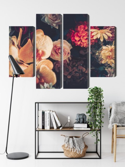 Obraz Wieloczęściowy Wielokolorowe Kwiaty W Stylu Vintage